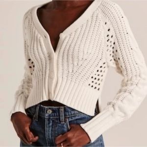 Abercrombie & Fitch Cropped Loose Knit Cotton Cardigan in Tan Women’s Size Small